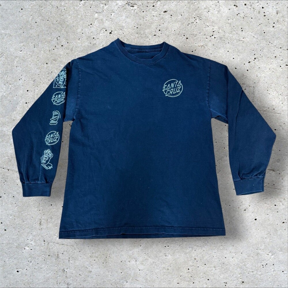 Santa Cruz Skateboards Screaming Hand Long Sleeve Shirt L Blue Dot Sleeve Hit
